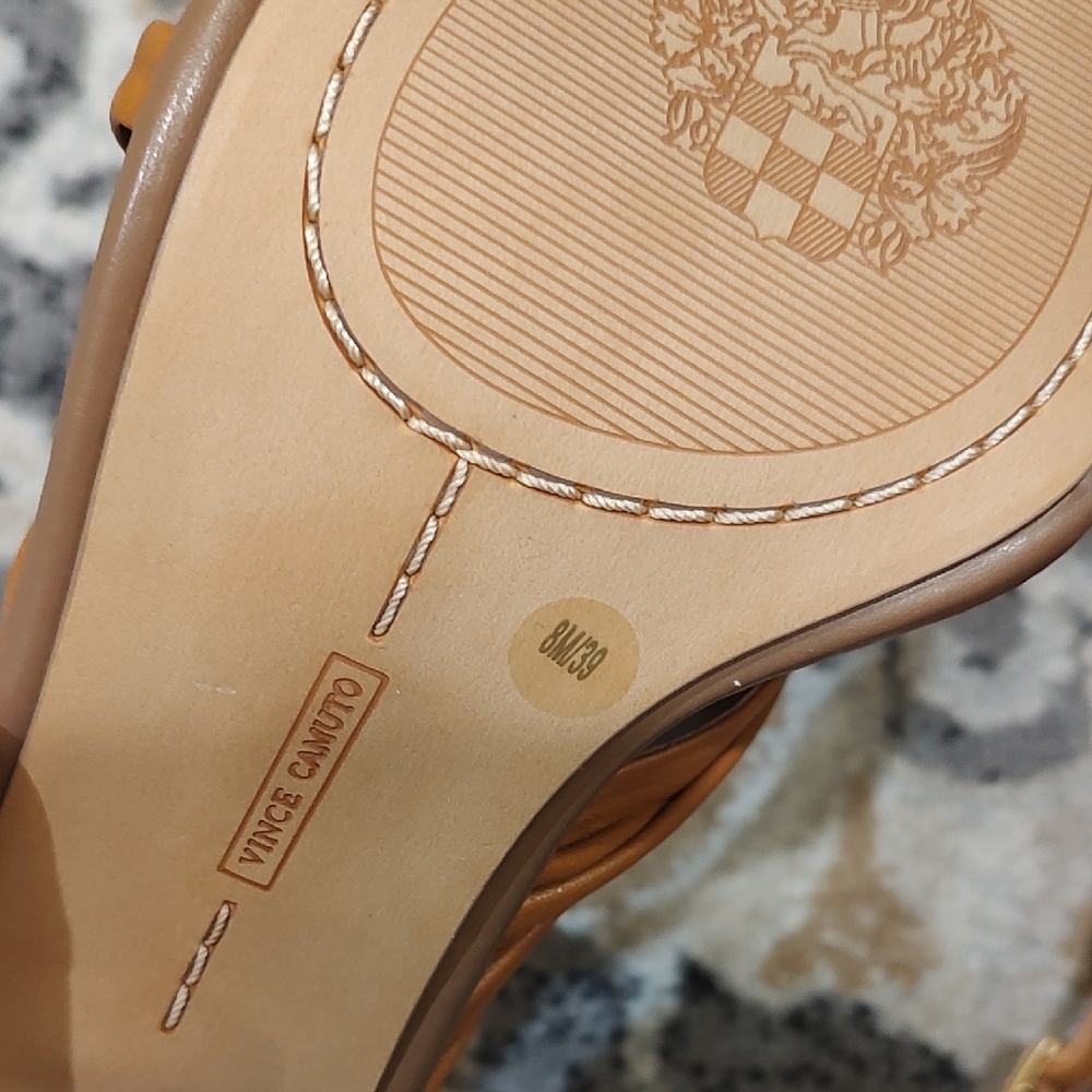 Vince Camuto Tan Leather Slingback Heeled Sandals - Picture 7 of 8